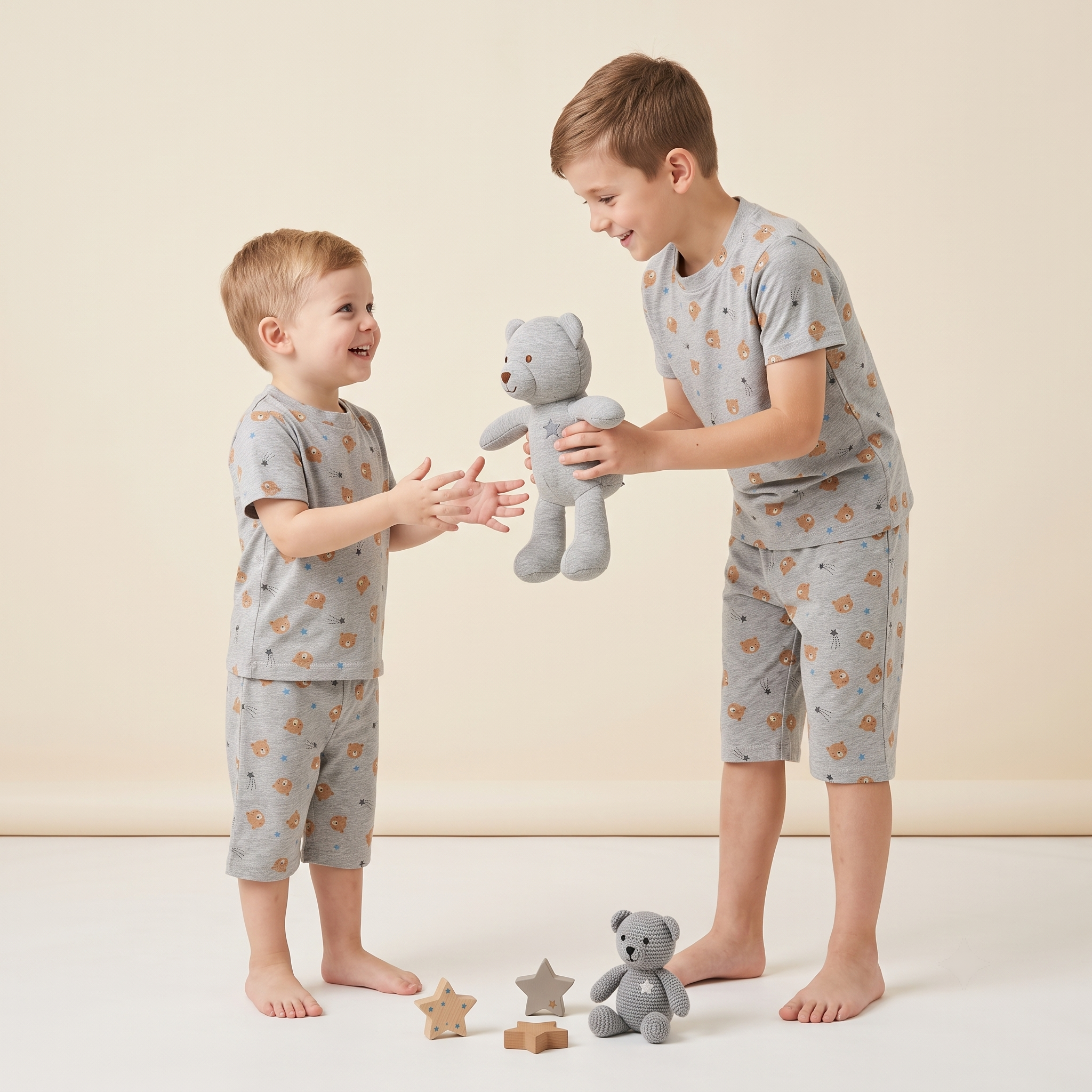 Kids Bermuda Set Bear Stars Gray