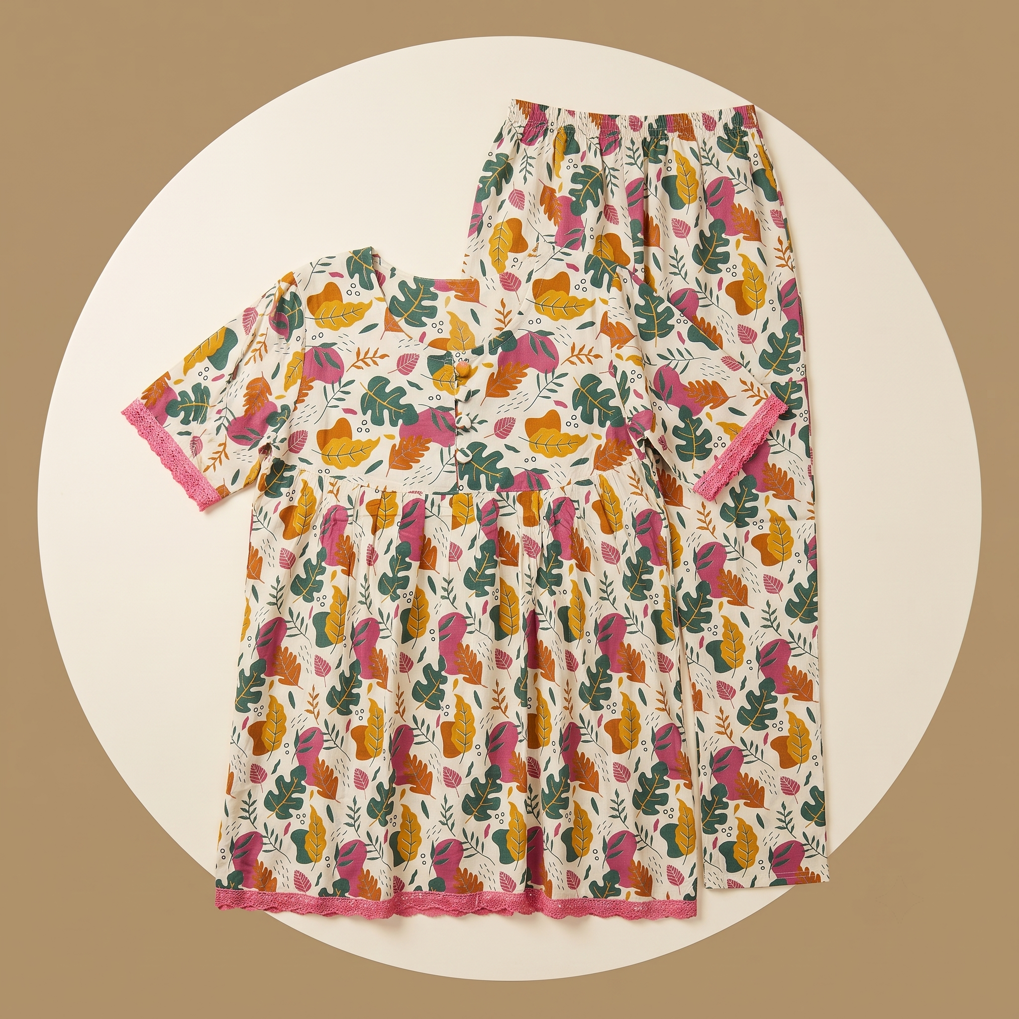 Leaves White Womens Pajamas 2Pcs