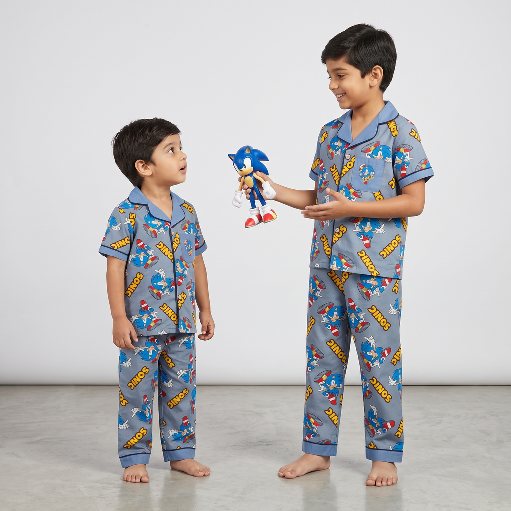 Sonic Light Blue Kids H/S Pajamas