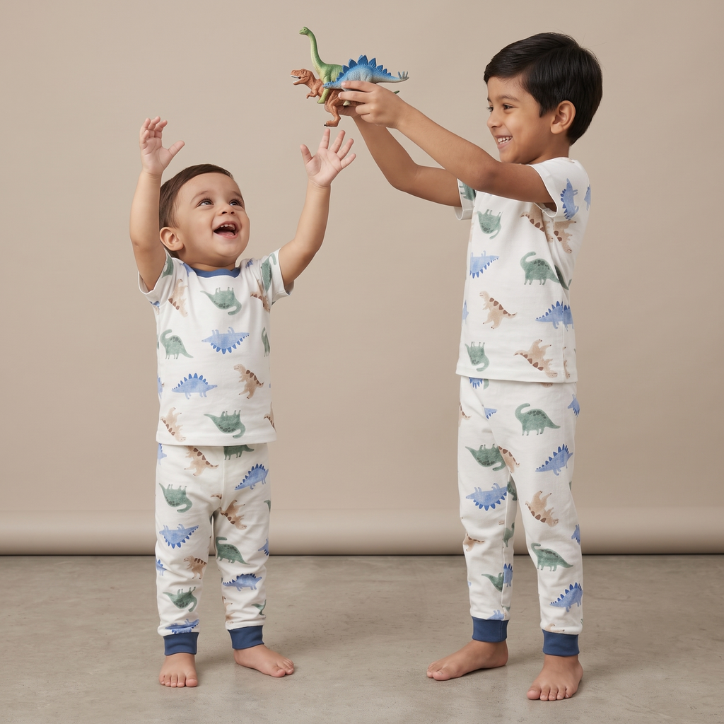 Dino White Blue H/S Pajamas
