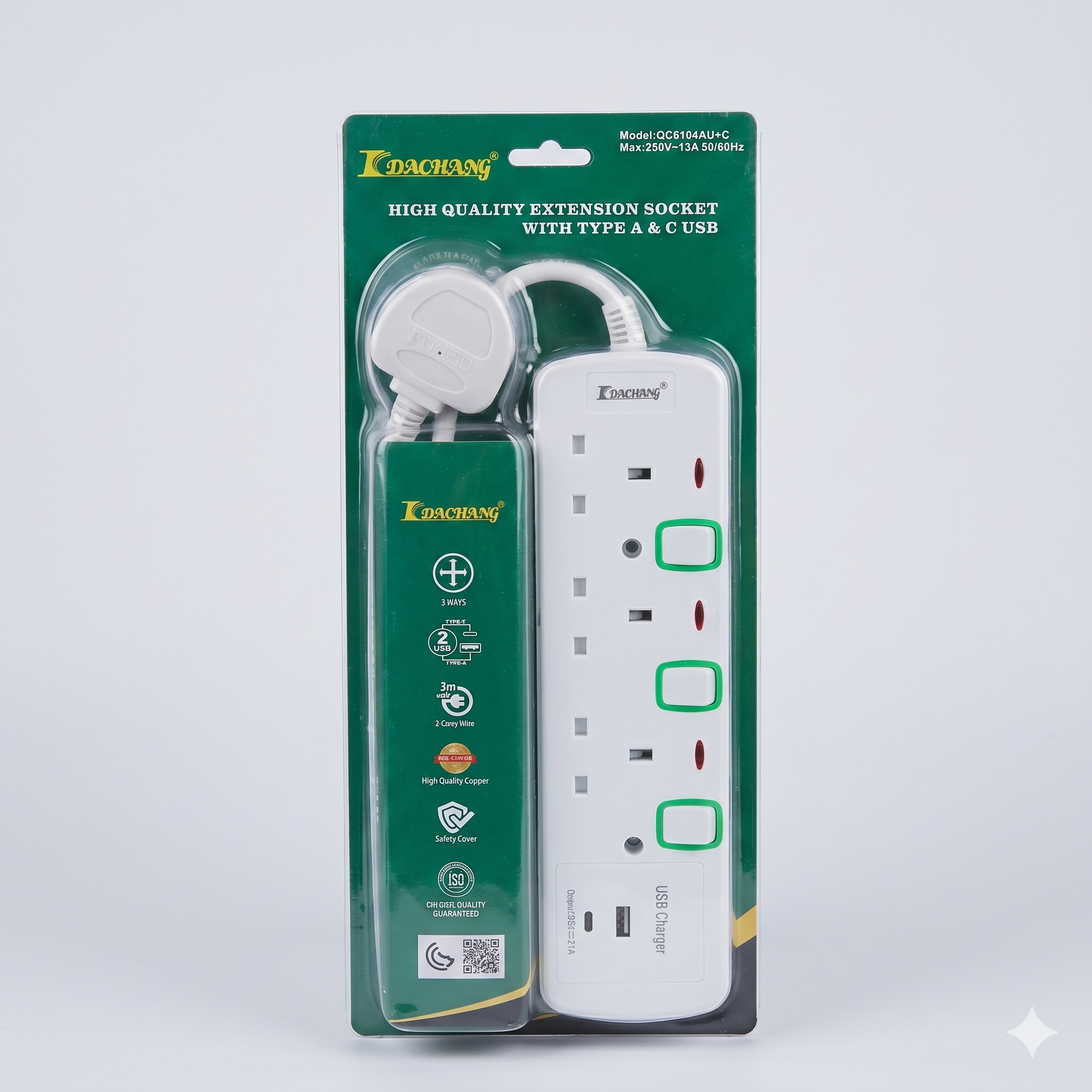 Power strip 3 sockets + charging port