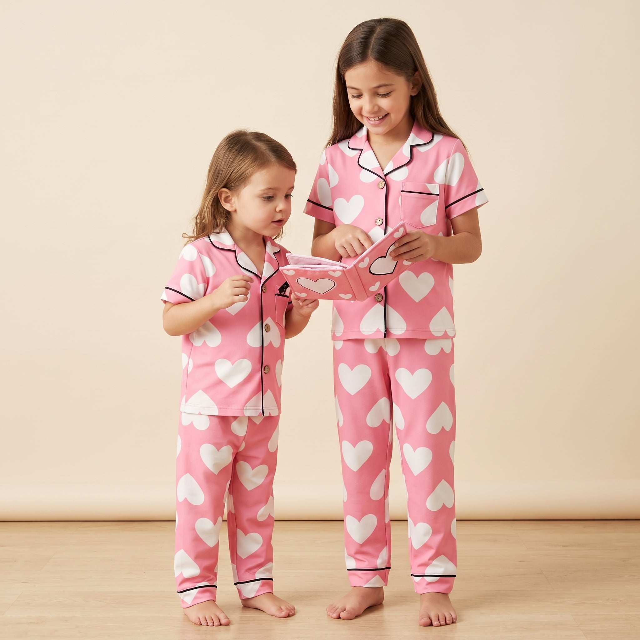 Hearts White Pink Kids H/S Pajamas