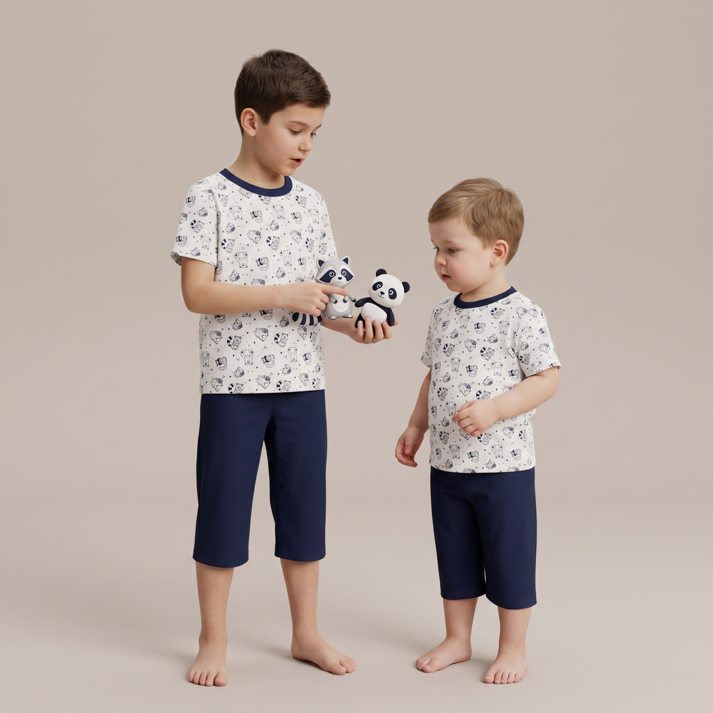 Kids Bermuda Set Cute Racoon Blue