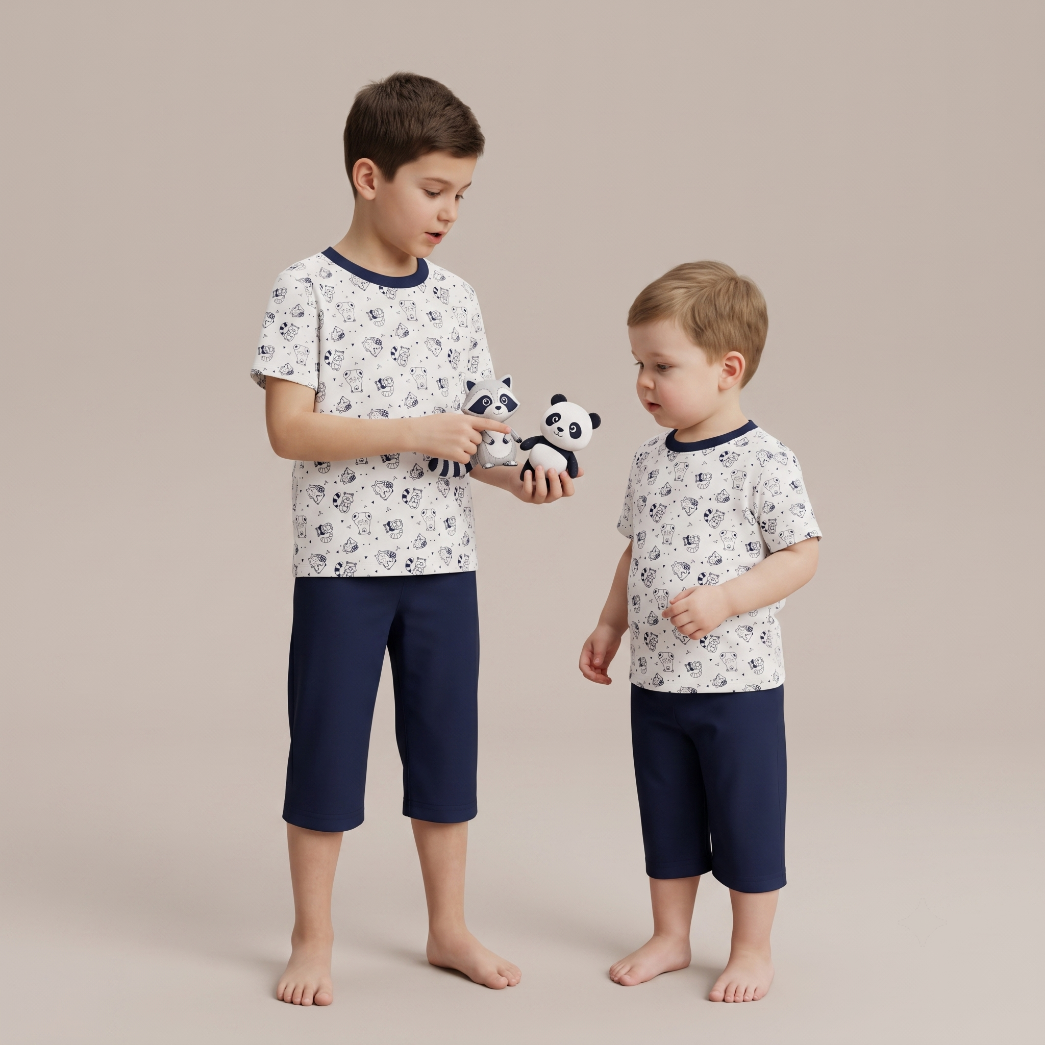 Kids Bermuda Set Cute Racoon Blue