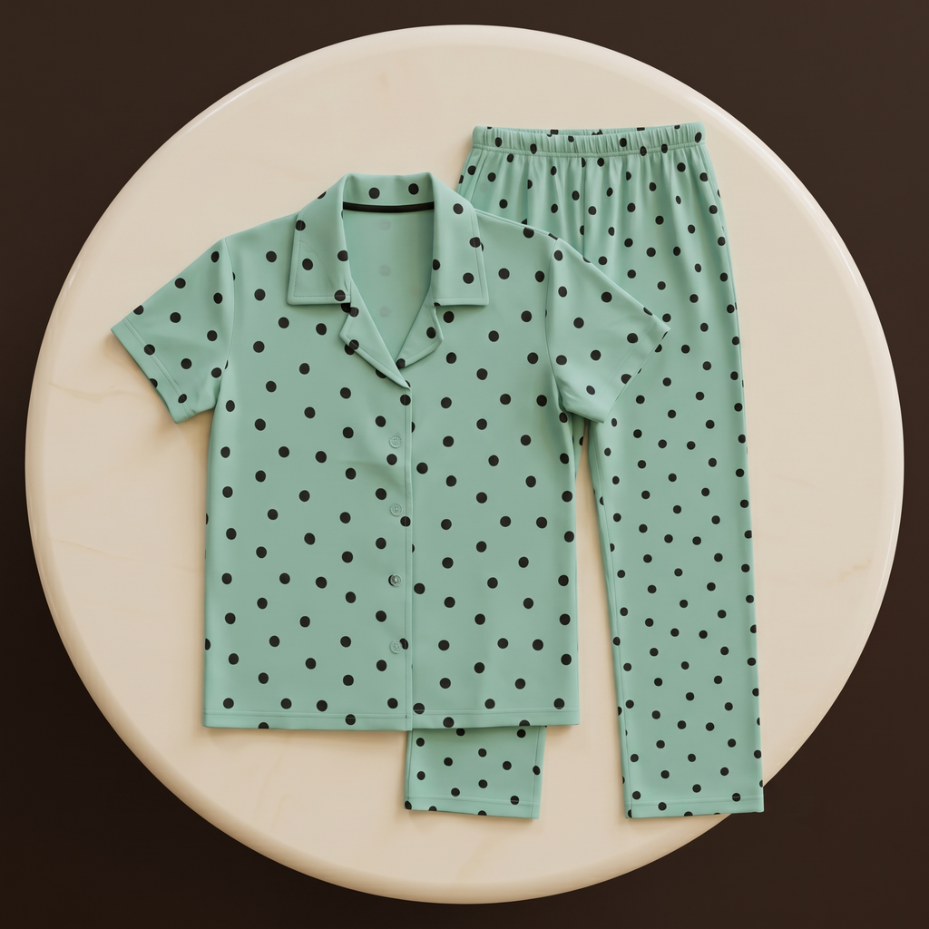 Black Dots Green Womens Pajamas