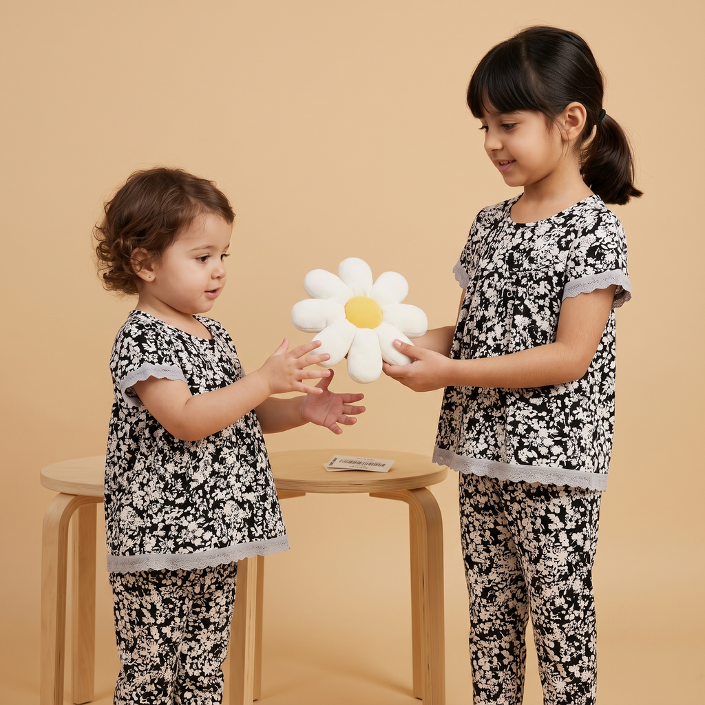 White Flowers Black Girls H/S Pajamas