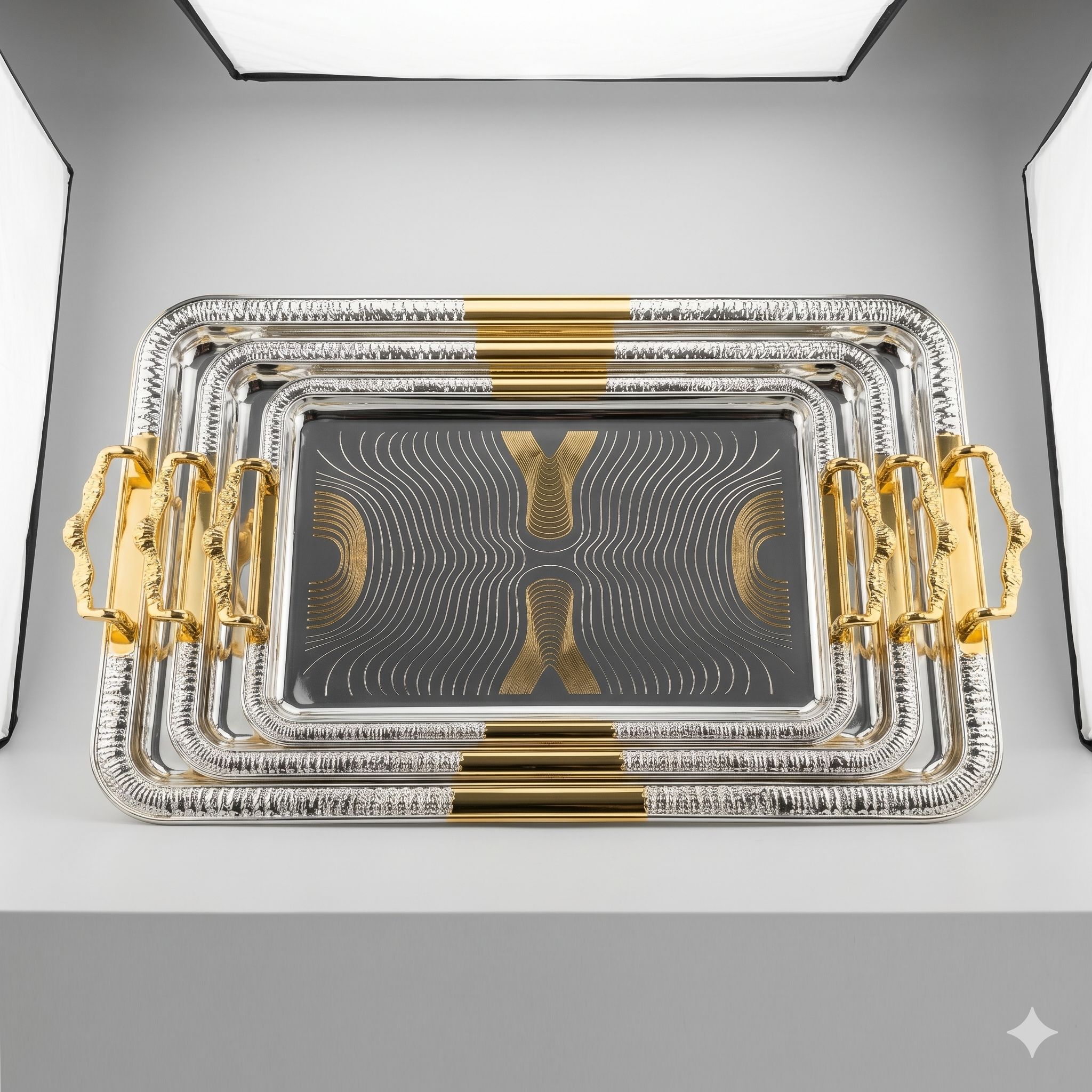 Golden + silver serving trays set, 3 pieces 24-3031