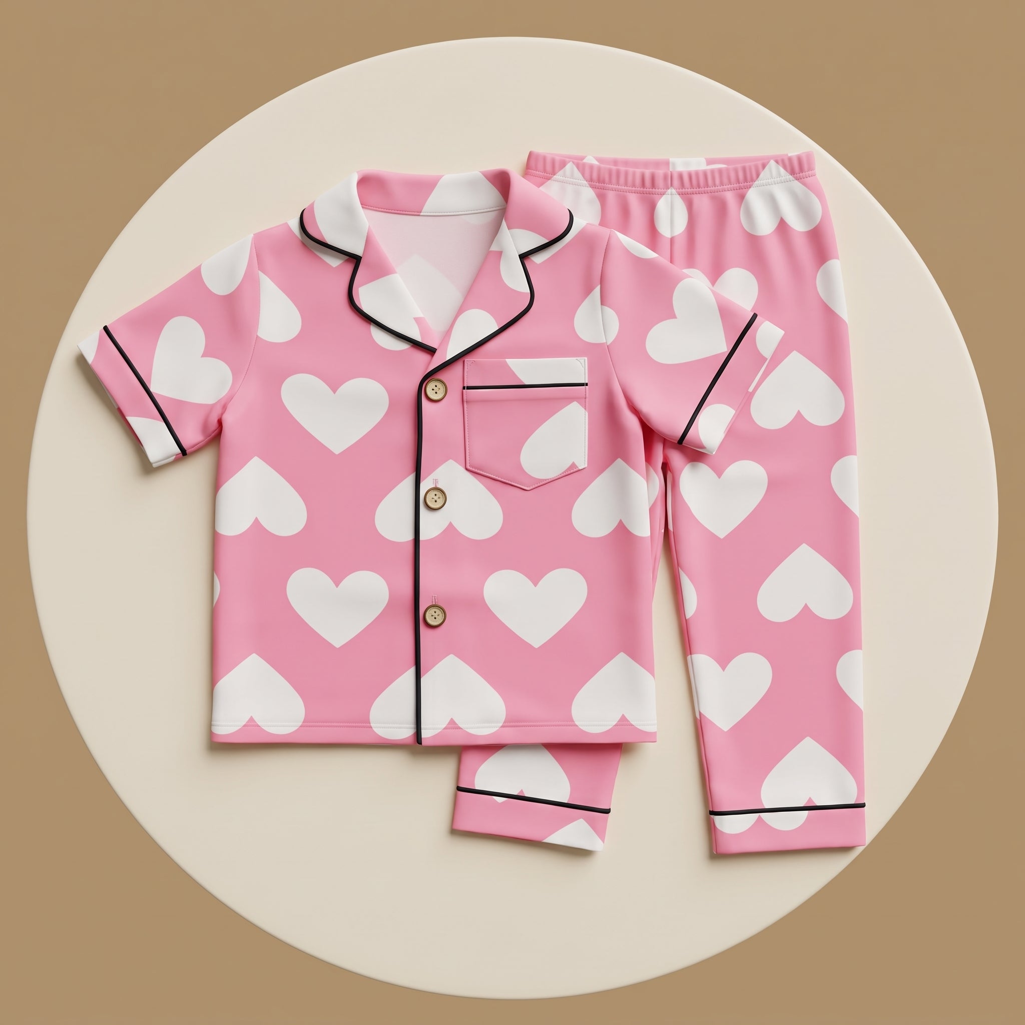 Hearts White Pink Kids H/S Pajamas