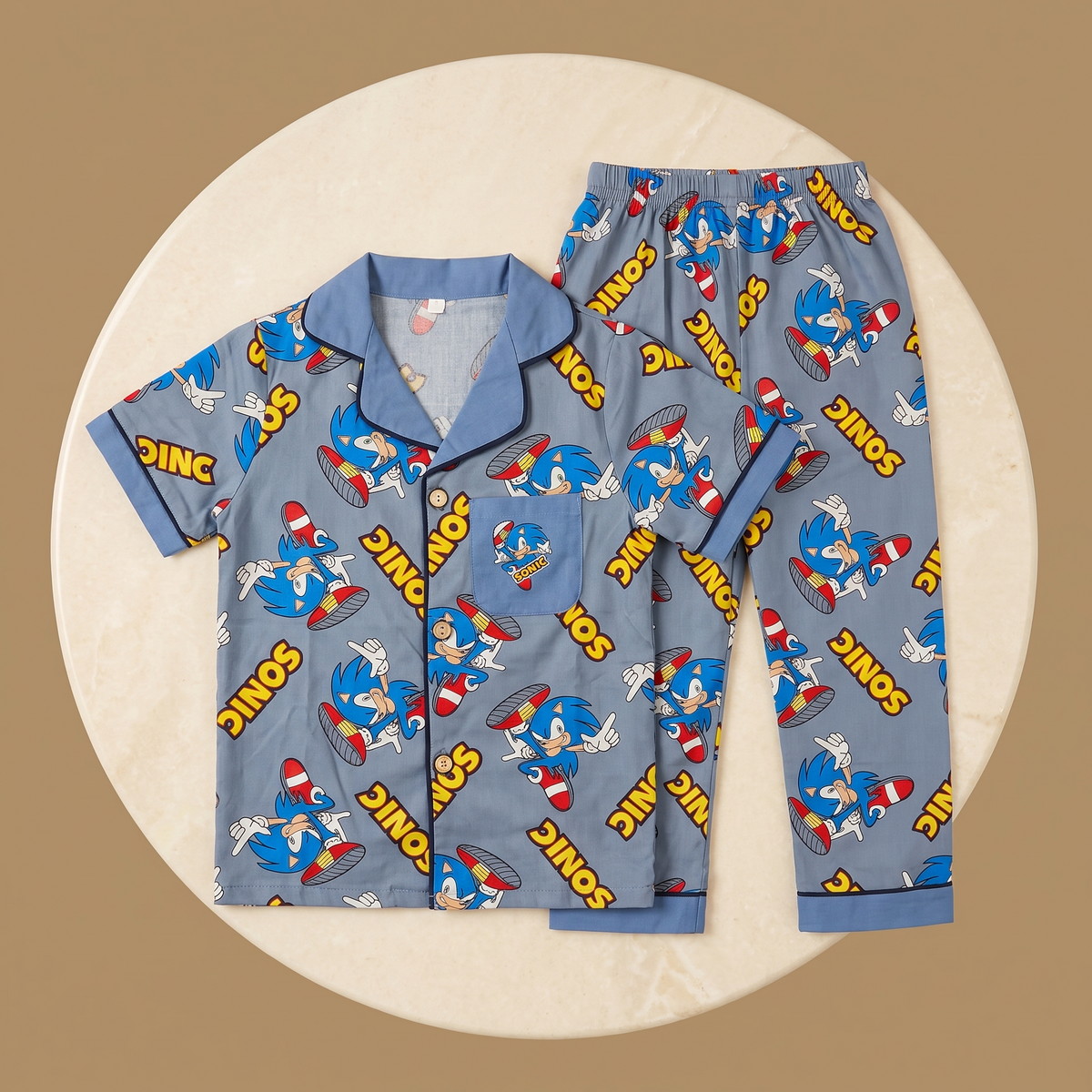 Sonic Light Blue Kids H/S Pajamas