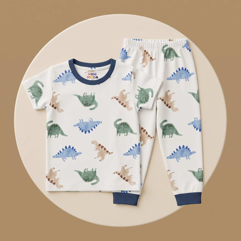Dino White Blue H/S Pajamas