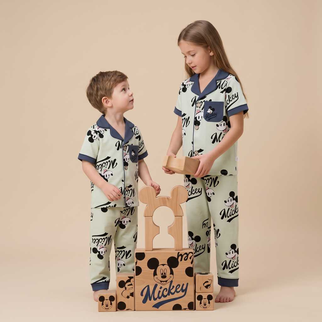 Mickey Light-Green Kids H/S Pajamas