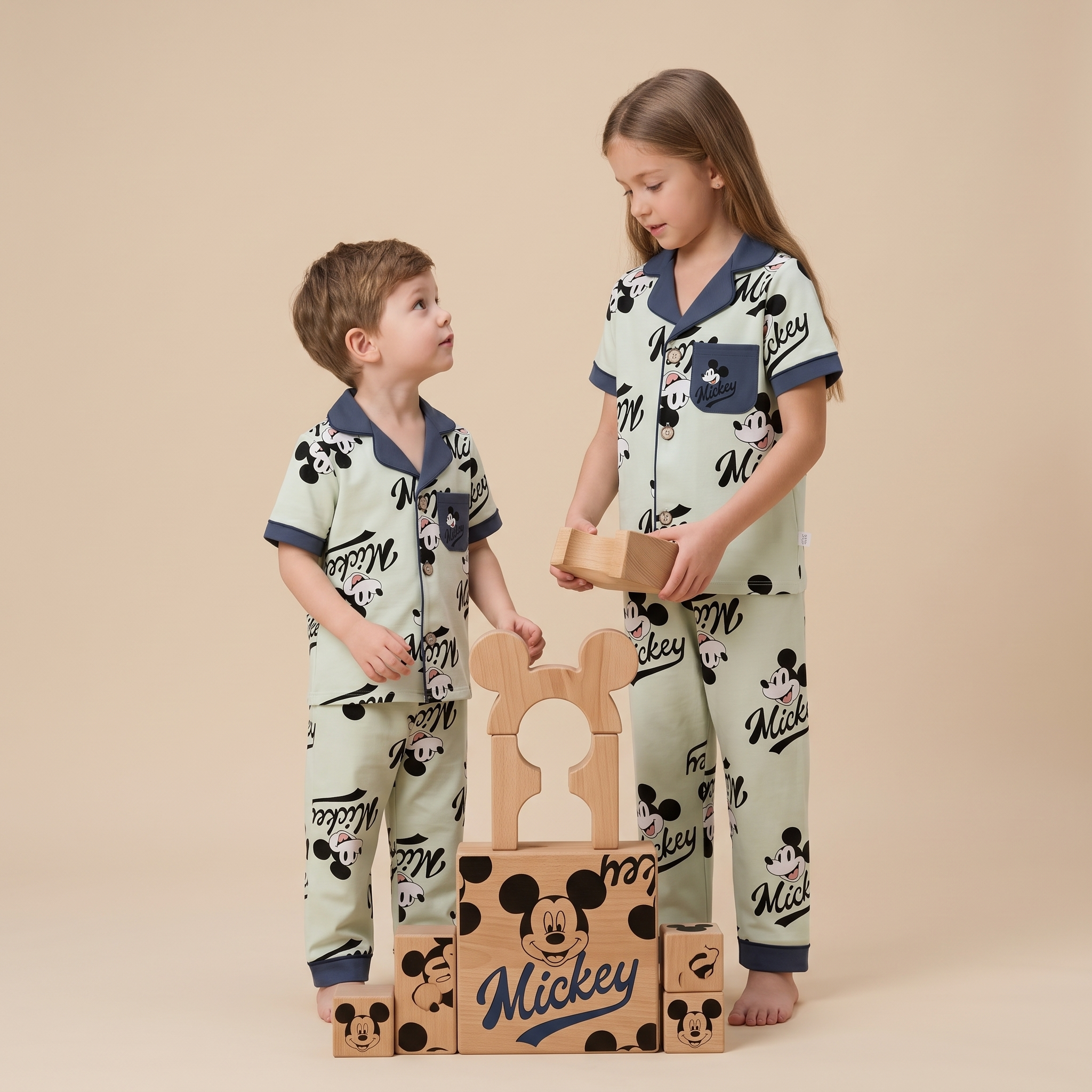 Mickey Light-Green Kids H/S Pajamas