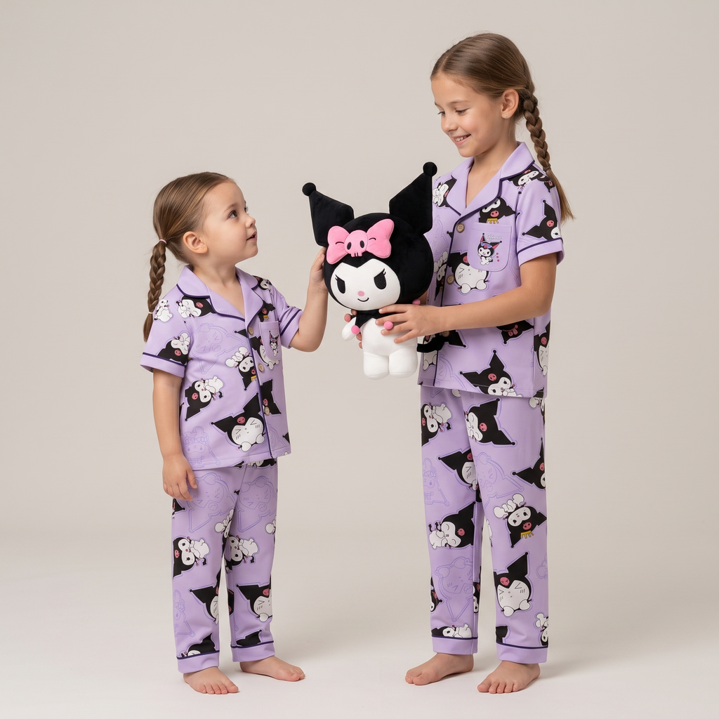 Kuromi Reactions Kids H/S Pajamas