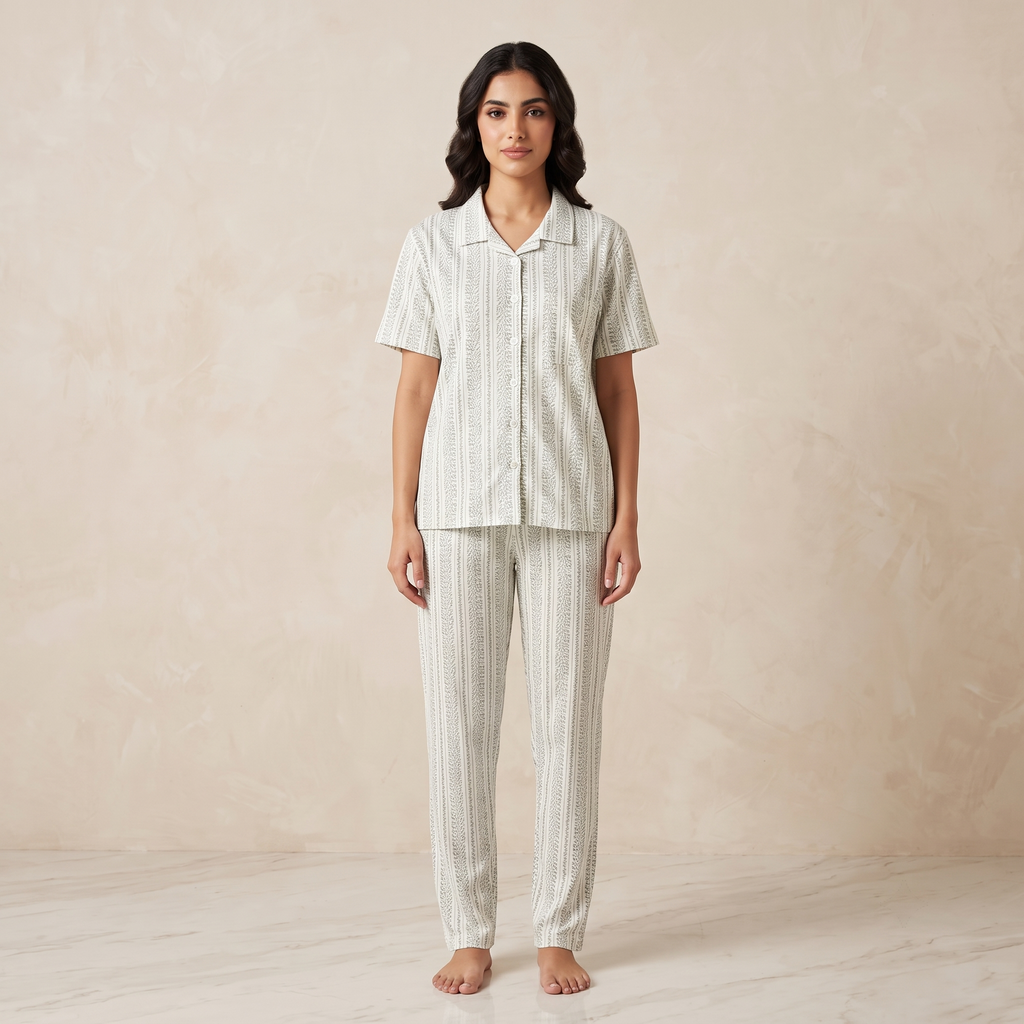 flowers Pattern Green Womens Pajamas