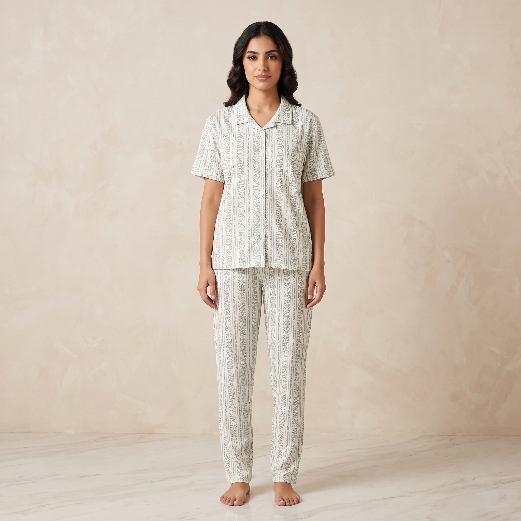 flowers Pattern Green Womens Pajamas