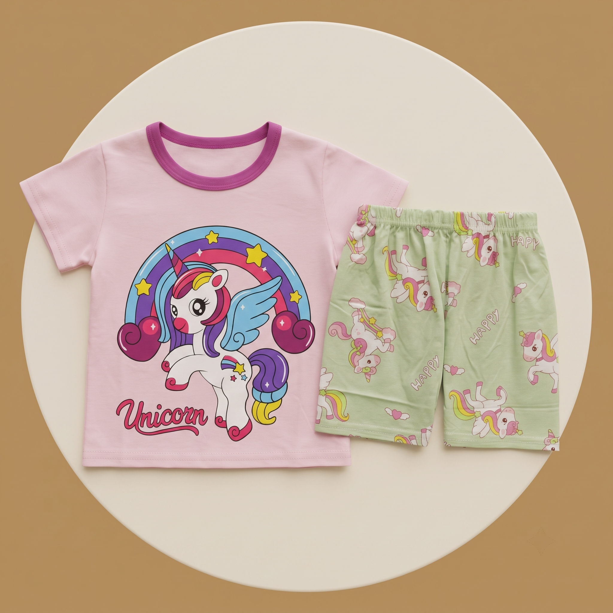 Rainbow Unicorn Pink H/S Short Set