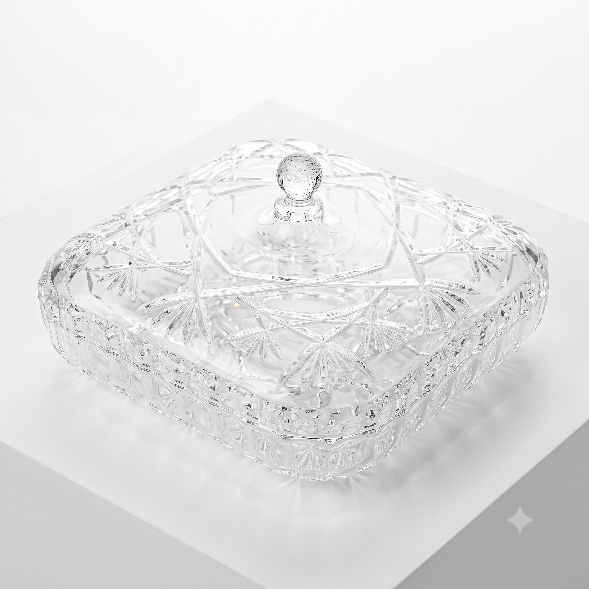 Transparent square divider with 4 compartments and a lid