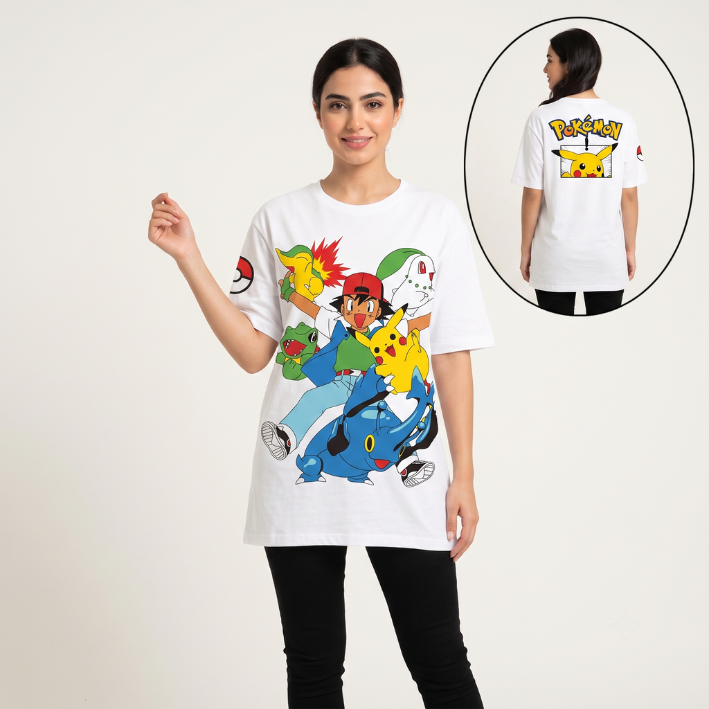 Pokemon White Long Polo Shirt