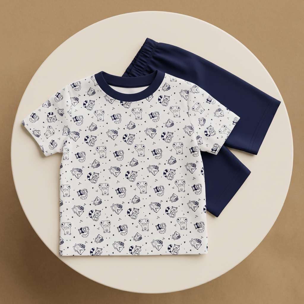 Kids Bermuda Set Cute Racoon Blue