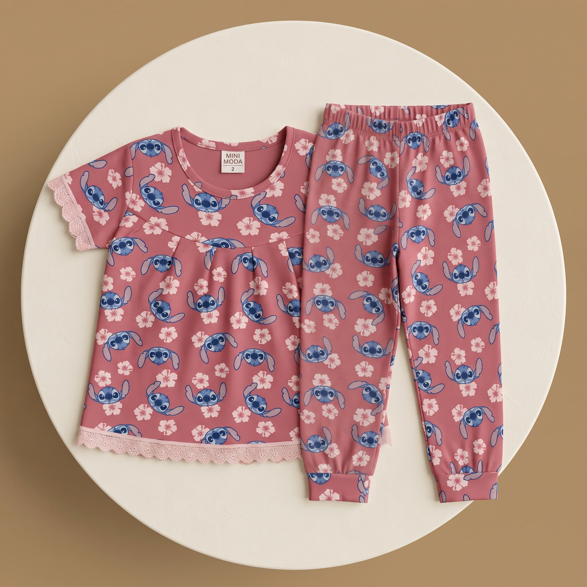 Stitch Flower Pink Girls H/S Pajamas
