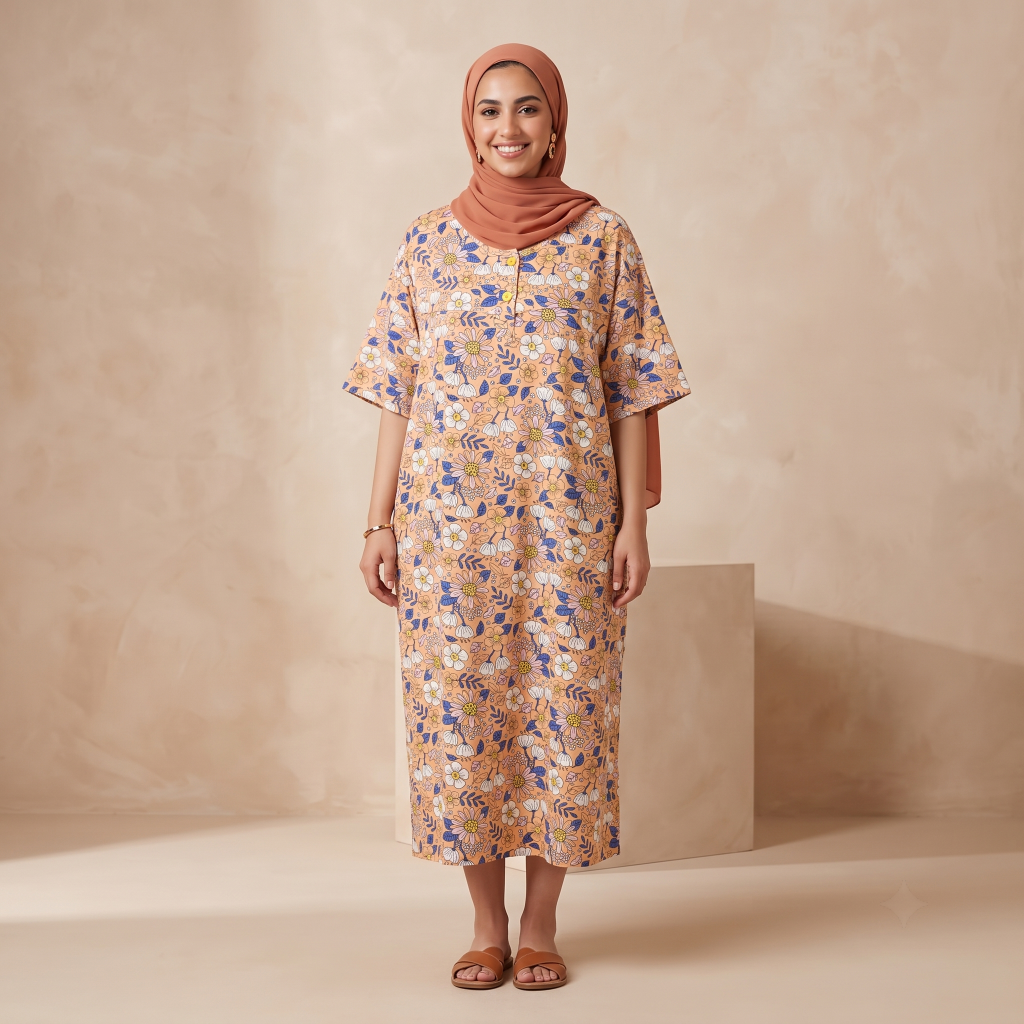 Flowers Peach Womens Middi
