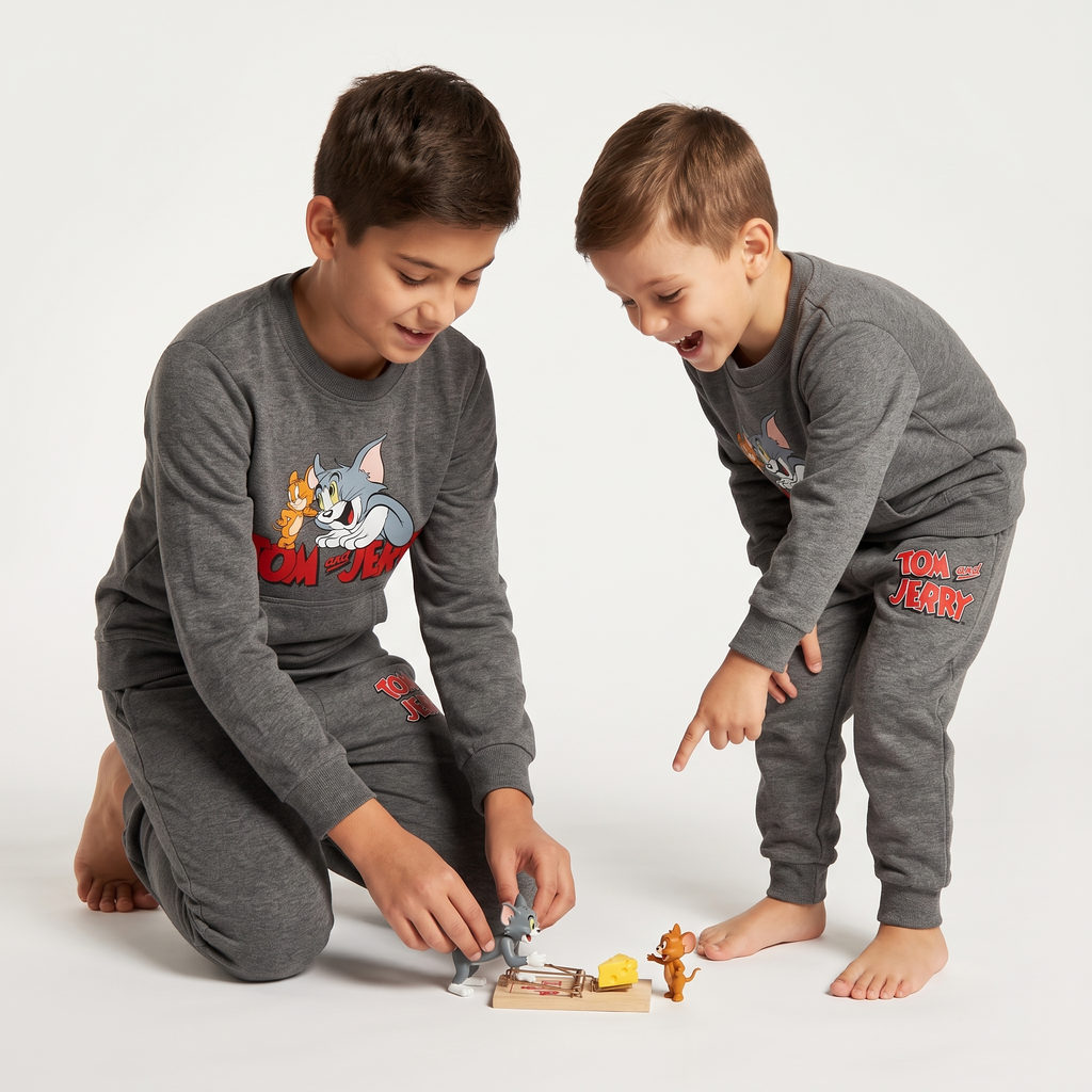 Tom & Jerry Grey Boys L/S Pajamas