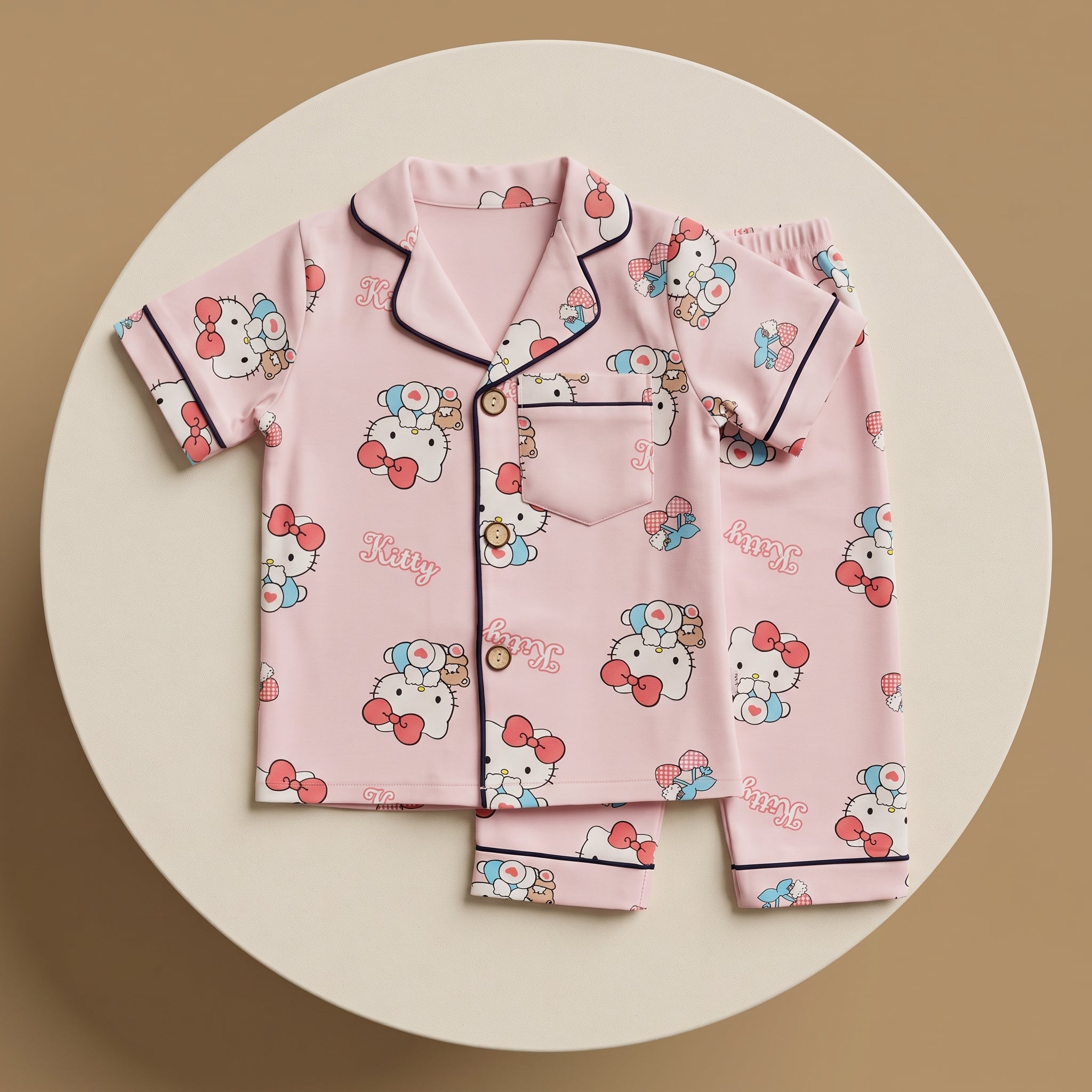 Kitty Bear Pink Kids H/S Pajamas
