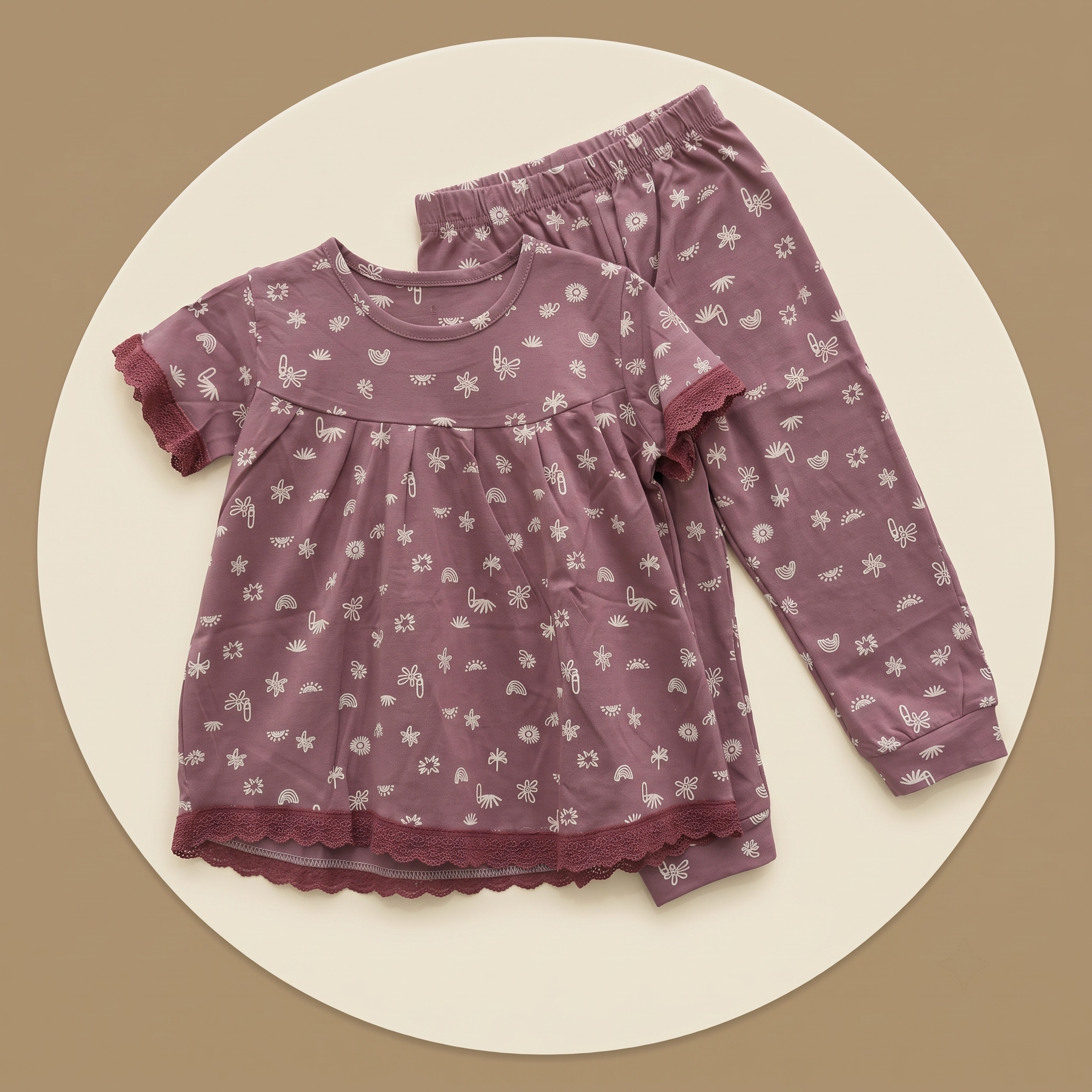 Flower Sun Purple Girls H/S Pajamas