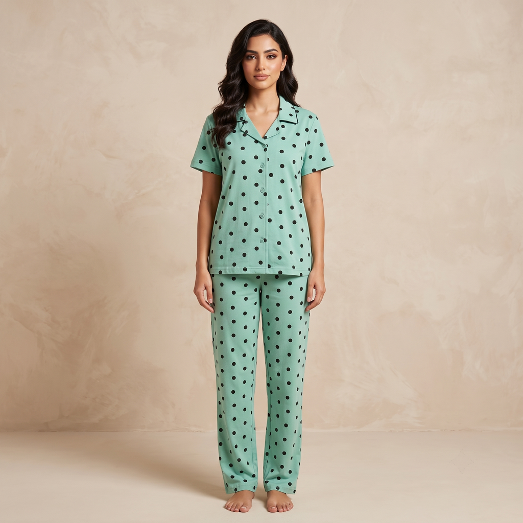 Black Dots Green Womens Pajamas