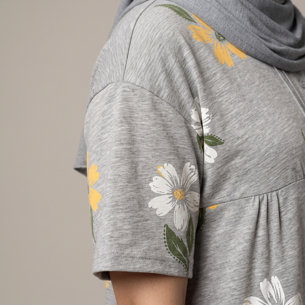 Yellow Flower Grey Womens Middi