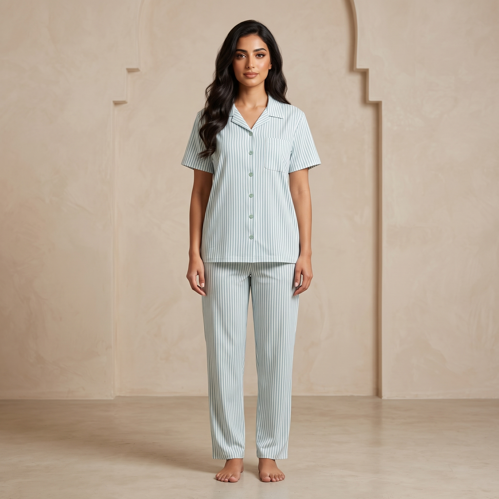 Stripes Green White Womens Pajamas