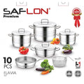 Saflon Premium Stainless 10-piece Flat Pot Set 26cm + Basket 22cm